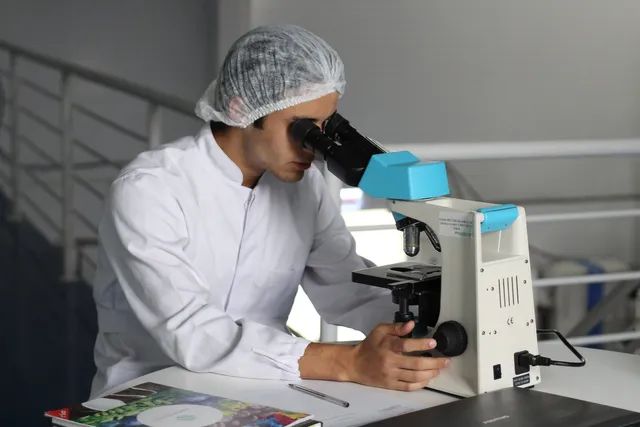 Person looking at lab sample